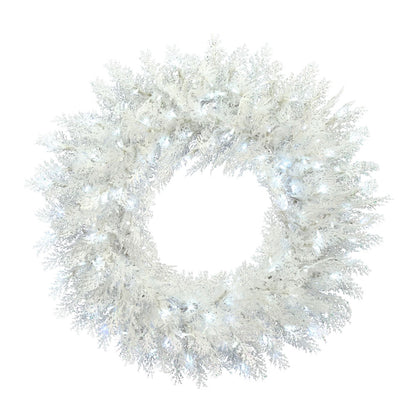 Vickerman 48" Flocked Cedar Pine Artificial Christmas Wreath Low Voltage LED Pure White 3mm Wide Angle Twinkle Lights.