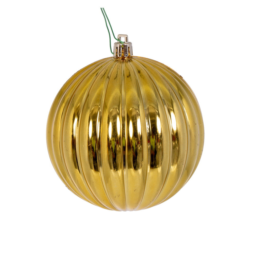 Vickerman 4" Gold Shiny Lined Ball Ornament 6 per Bag.