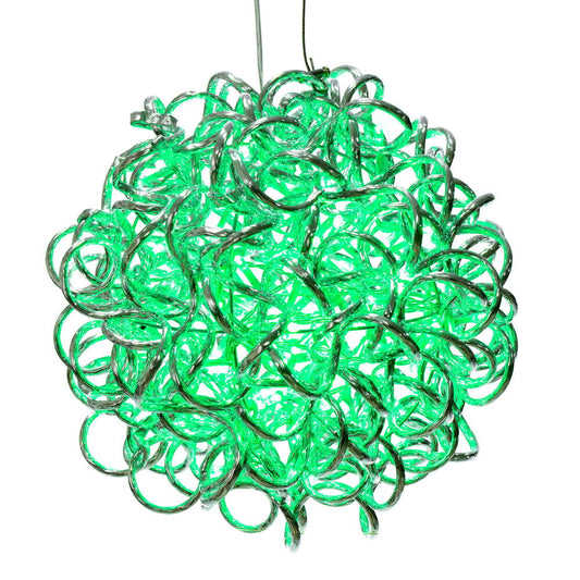 Vickerman 10" Spiral LED Green Silver Aluminum Ball 80 Lights, 15' Long Silver Plug Wire with UL Transformer for Indoor/Outdoor Use