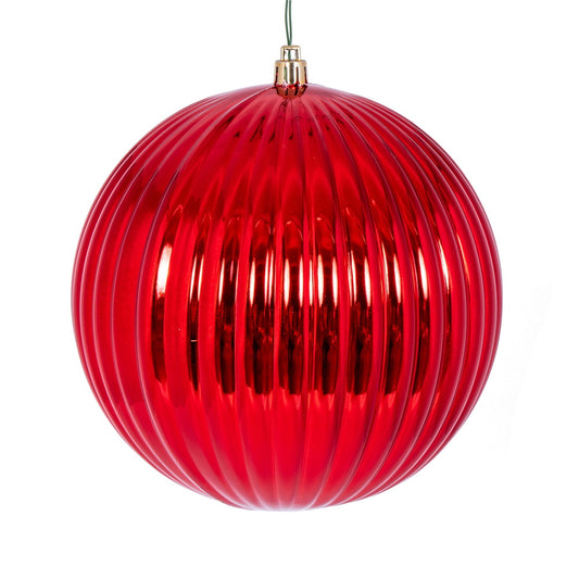 Vickerman 6" Red Shiny Lined Ball Ornament 4 per Bag.