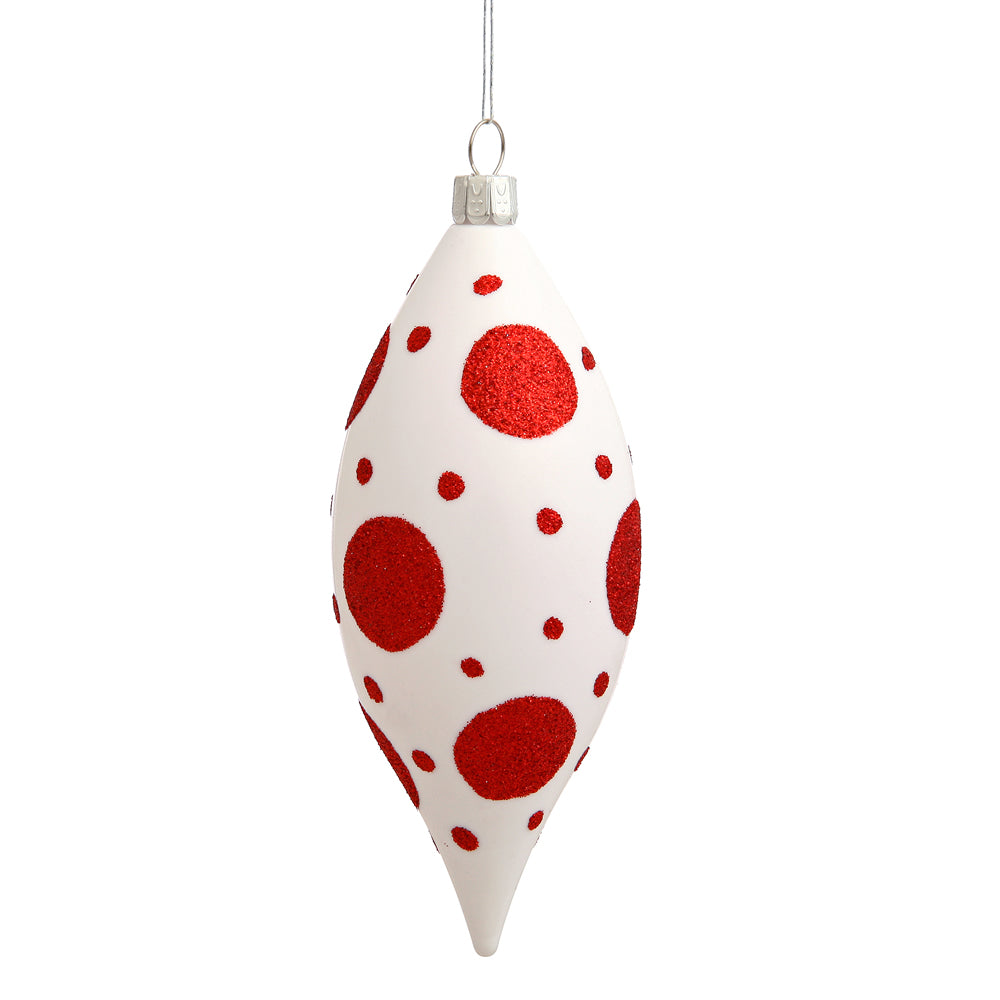 Vickerman 4.75" White-Red Glitter Christmas Ornament Polka Dots Drop Christmas Ornament. 3 per Box