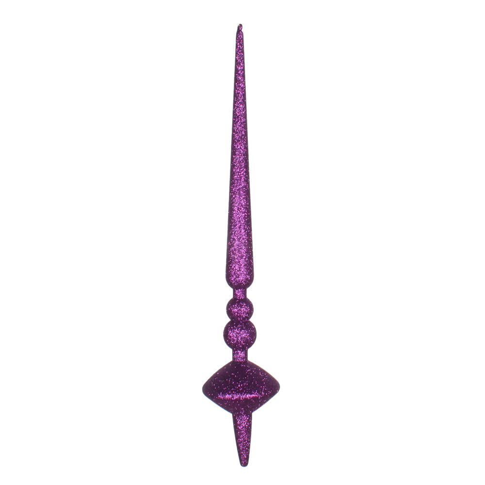 Vickerman 18" Plum Glitter Cupola Finial. This long finial ornament adds depth and texture to any holiday decorating project. Made with shatterproof plastic.