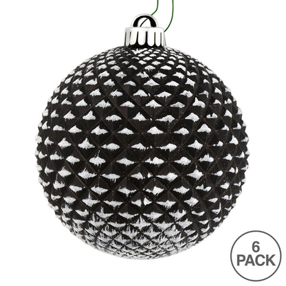 Vickerman 4" Black Durian Glitter Ball Ornament 6 per Bag