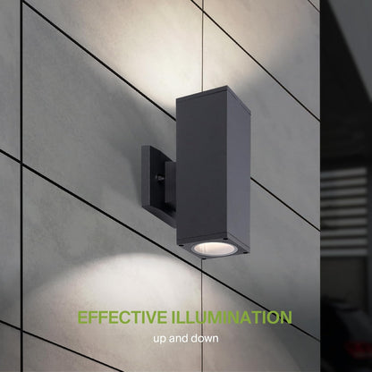 ASD Lighting BULB Square Outdoor Wall Cylinder, Up and Downlight Fixture, 120V, 40W Max, 11.81", 50°, Black Finish