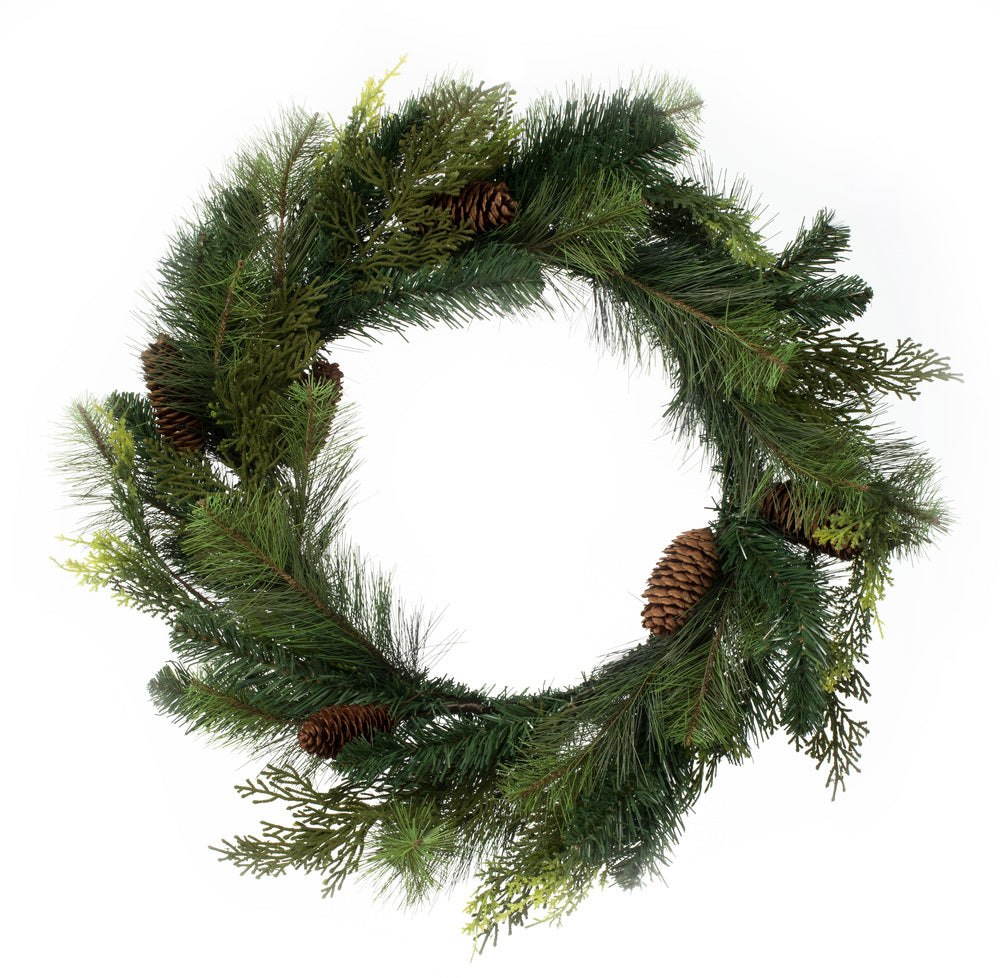 Vickerman 24" Plastic Pine and Cedar Artificial Wreath Unlit
