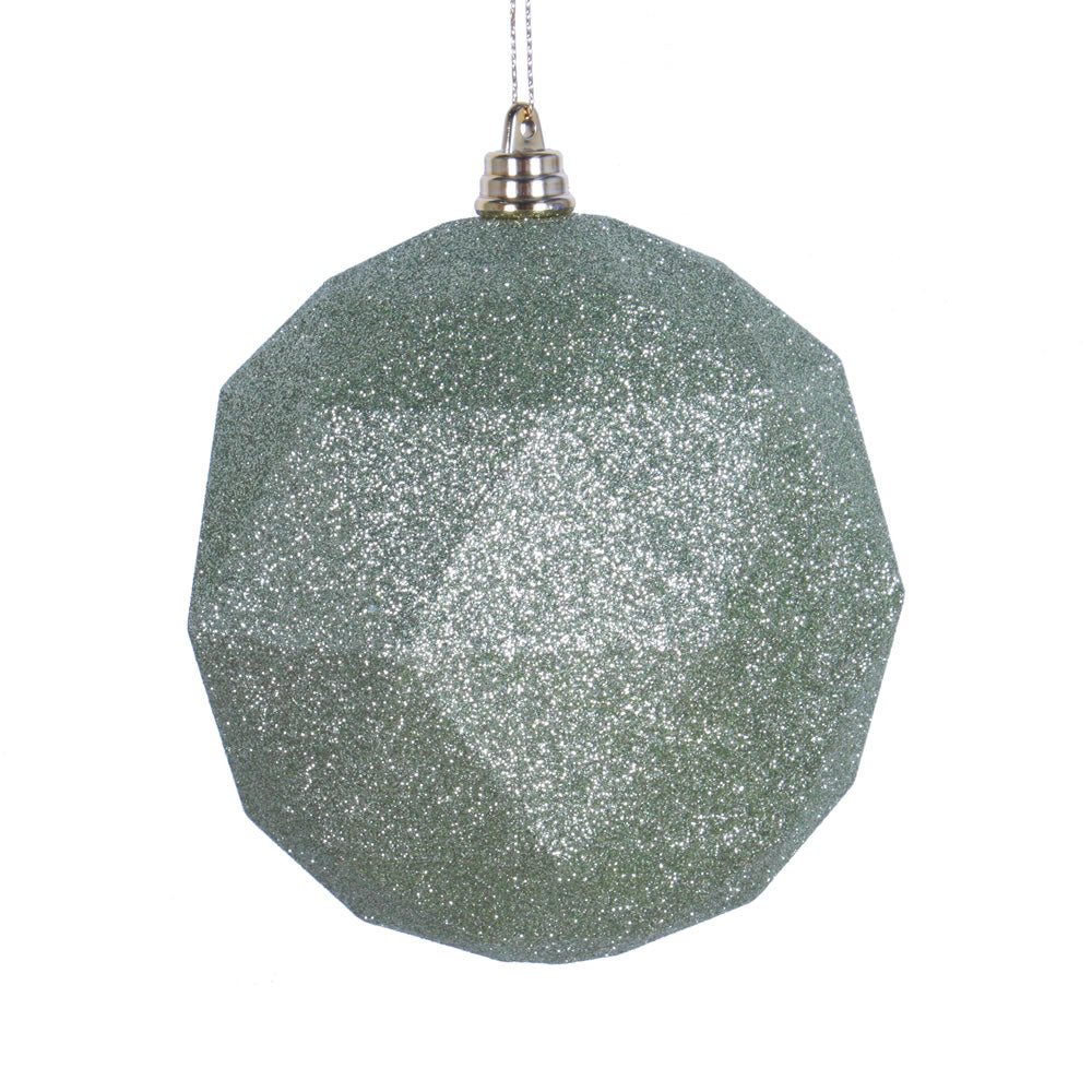 Vickerman 8" Celadon Geometric Ball Ornament Featuring a Glitter Finish.