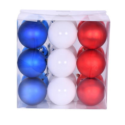 Vickerman 4" Red White and Blue Ornament Assortment 18 per box.