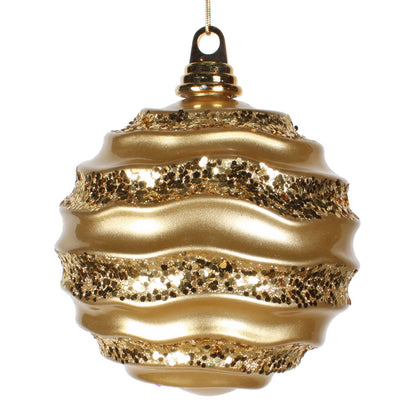 Vickerman 8' Gold Stripe Candy Finish Wave Ball Christmas Ornament with Glitter Accents