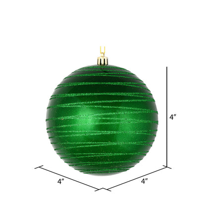 Vickerman 4" Green Candy Finish Ball Ornament with Glitter Lines 4 per Bag