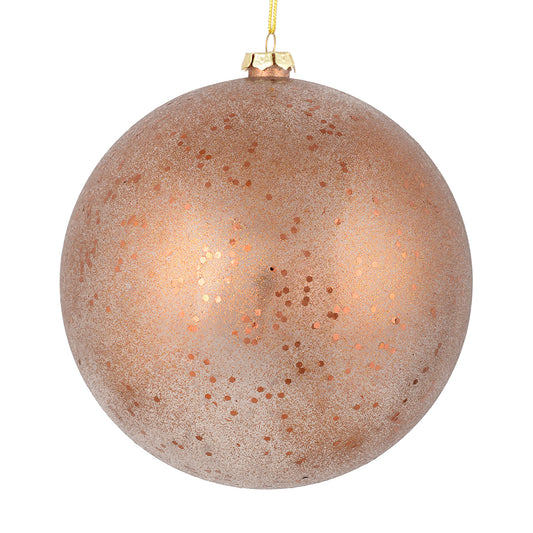 Vickerman 4" Mocha Glitter Clear Ball. This ornament features a clear complexion with a dusting of mocha glitter inside. Add a touch of glam to any holiday arrangement with this delicate looking ornament. Made with shatterproof plastic. Includes 6 pieces