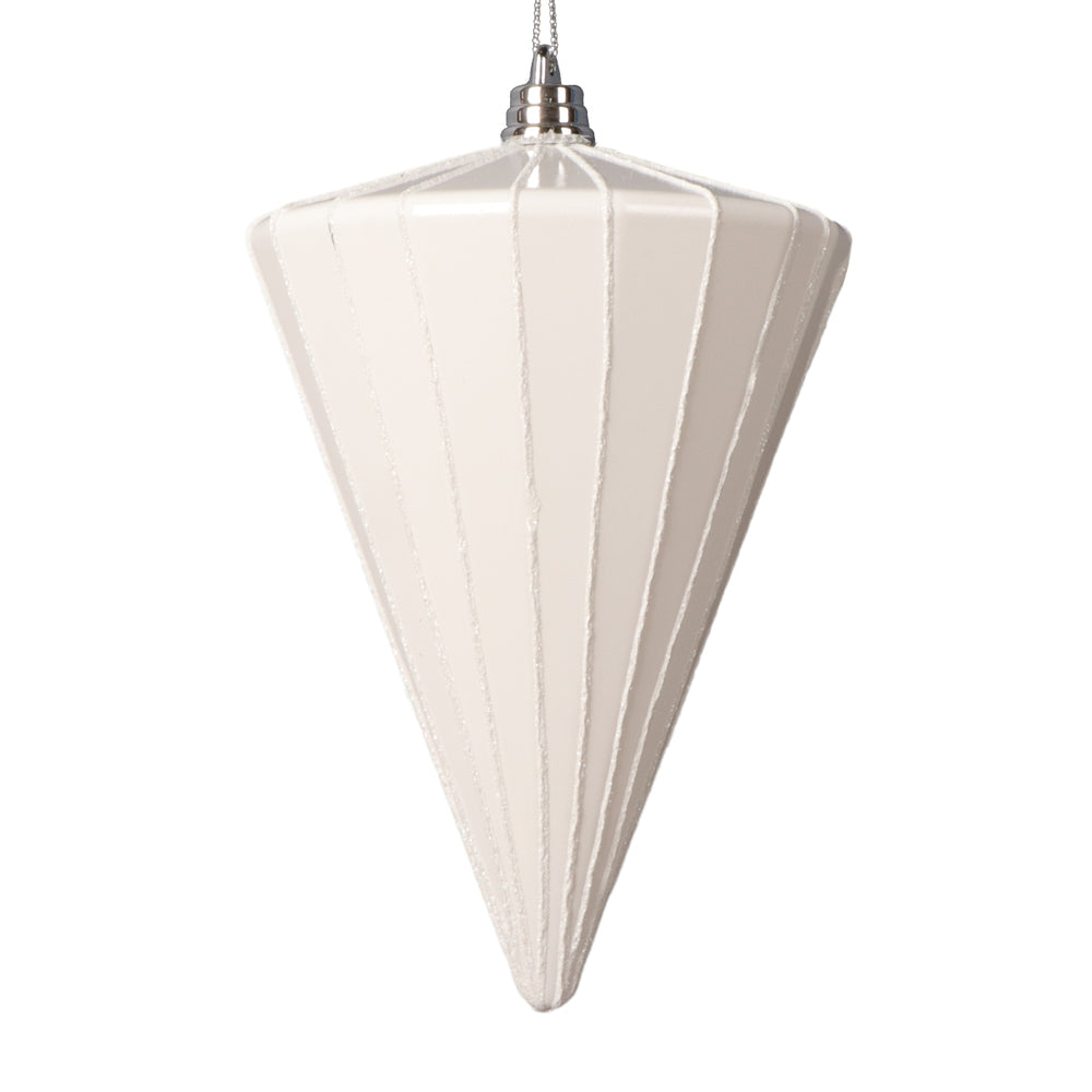 Vickerman 6" Shiny White Cone Ornament 3 per bag.