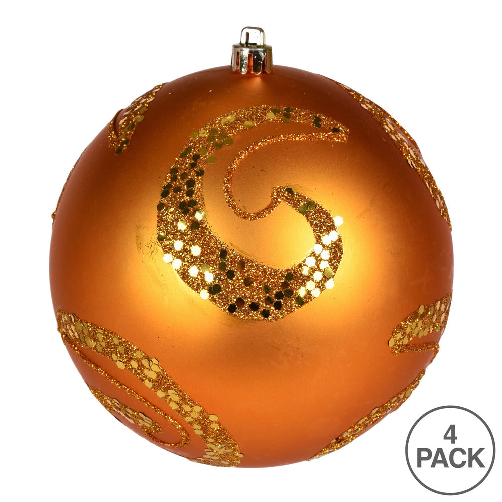 Vickerman 4.75" Antique Gold Matte Sequin Swirl Ornament 4 per Bag