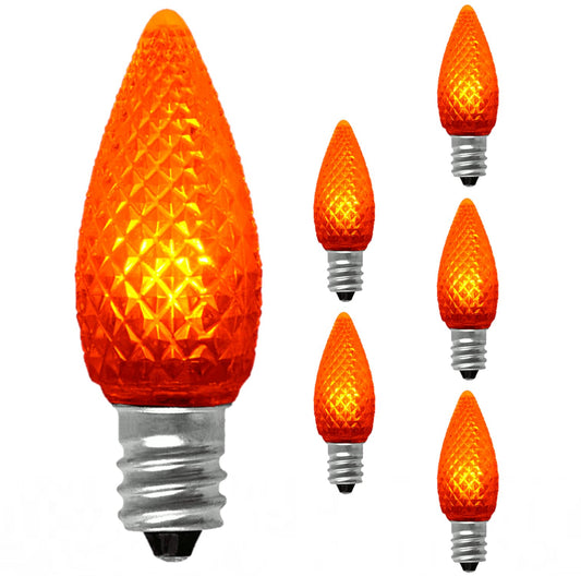 Damar- C7 LED Replacement Christmas Light Bulb Twinkle Transparent Faceted Orange Color 0.96W E12 Candelabra Base 120V Pack of 6- Shatterproof String Light for Patio Holiday Party Decor Xmas Tree