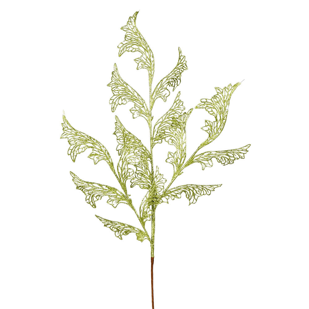 Vickerman 27" Lime Glitter Coral Bells Leaf Lace Artificial Christmas Spray. Includes 12 sprays per pack.