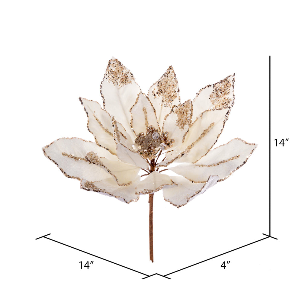 Vickerman 14" Artificial Champagne Double Sided Velvet Poinsettia Christmas Pick