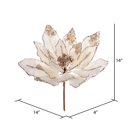 Vickerman 14" Artificial Champagne Double Sided Velvet Poinsettia Christmas Pick
