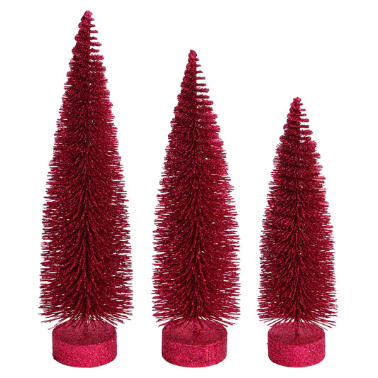 Vickerman 12"-14"-16" Dusty Rose Glitter Oval Pine Artificial Christmas Tree Set of 3
