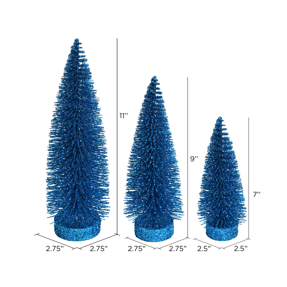 Vickerman 7"-9"-11" Turquoise Glitter Oval Pine Artificial Christmas Tree Set of 3