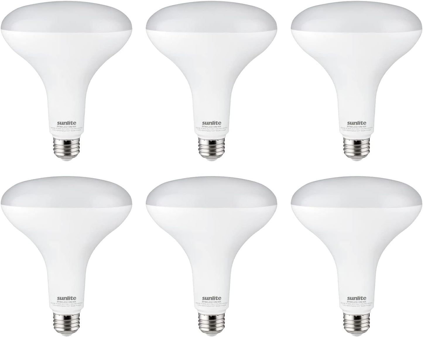 Sunlite 81489 LED BR40 Reflector Light Bulb, 13 Watts (85 Watt Equivalent), 120V, 1150 Lumens, Medium E26 Base, 90 CRI, Dimmable, Energy Star, Title-20 Compliant, ETL Listed, 6 Pack, 4000K Cool White