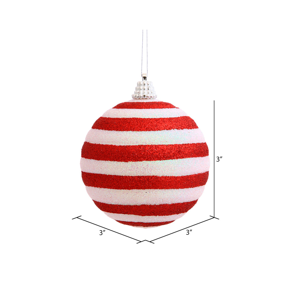 Vickerman 3" Candy Cane Stripe Ball Ornament. Includes 4 per Box