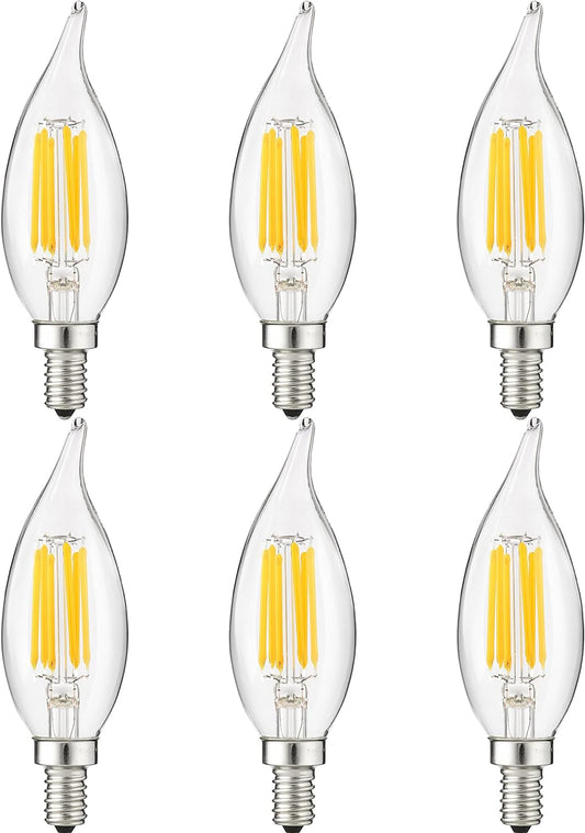 Sunlite 81107 LED Filament CA11 Flame Tip Chandelier Light Bulb, 5 Watts  (60W Equivalent), 600 Lumens, Candelabra Base (E12), Edison style, Dimmable, ETL Listed, 4000K - Cool White - 6 Pack