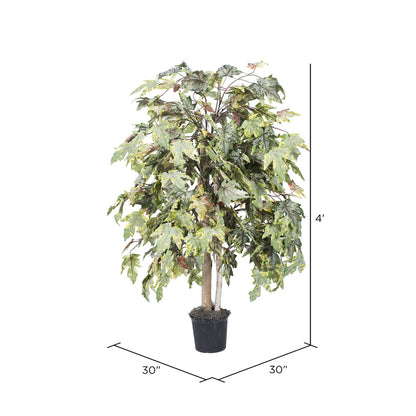 Vickerman 4' Artificial Frosted Maple Bush Black Plastic Pot.