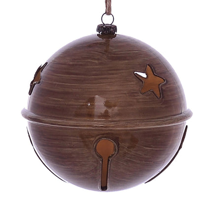 Vickerman 4.75" Brown Wood Grain Bell Christmas Ornament Set of 4