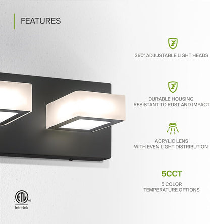 ASD Lighting LED Vanity 5-light 28W 120V with rotatable heads CCT Selectable 2700/3000/4000/5000/6000K Dimmable Black ETL