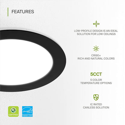 ASD Lighting LED Recessed Mini Panel Round 6inch 15W 120V Triac 2700/3000/3500/4000/5000K Black UL Energy Star 12 pack