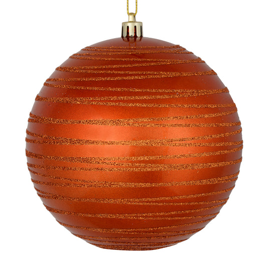 Vickerman 4" Burnished Orange Candy Finish Ball Ornament with Glitter Lines 4 per Bag