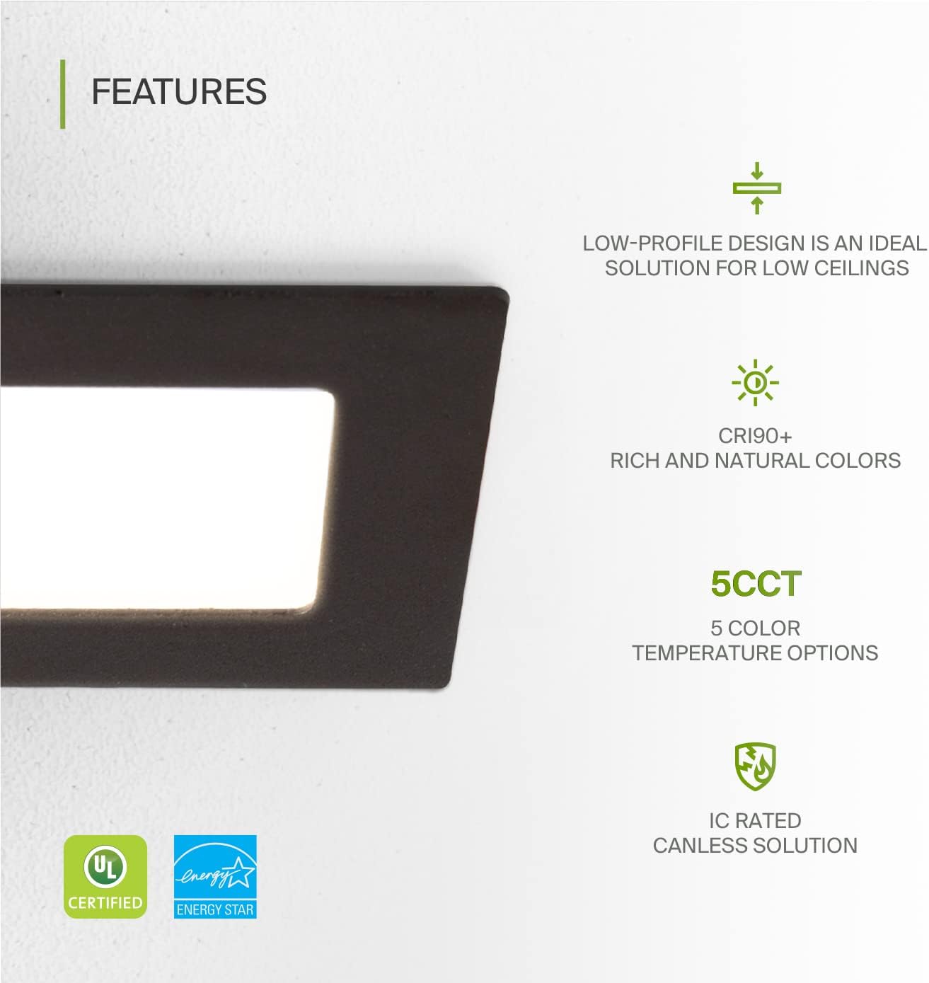 ASD Lighting LED Recessed Mini Panel Square 3inch 6W 120V Triac 2700/3000/3500/4000/5000K Bronze UL Energy Star 6 pack