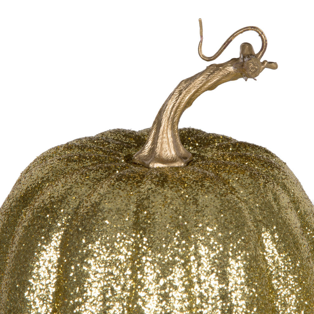 Vickerman 8" Gold Pumpkins Set of 3. Three pieces assorted Fabric pumpkin with polystyrene inner.