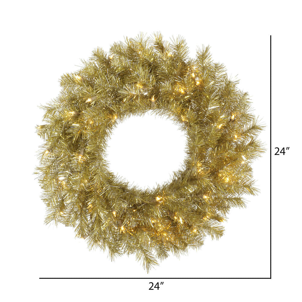 Vickerman 24" Gold and Silver Tinsel Artificial Christmas Wreath Warm White Dura-lit LED Lights