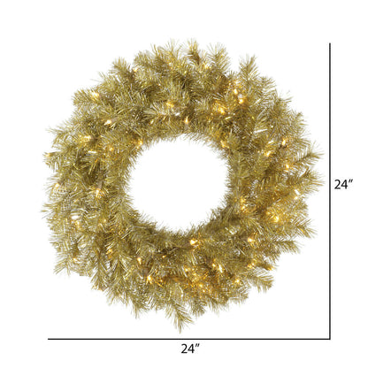 Vickerman 24" Gold and Silver Tinsel Artificial Christmas Wreath Warm White Dura-lit LED Lights