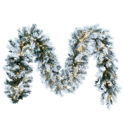 Vickerman 9' x 14" Frosted Glacier Pine Artificial Garland with LED Warm White Lights.