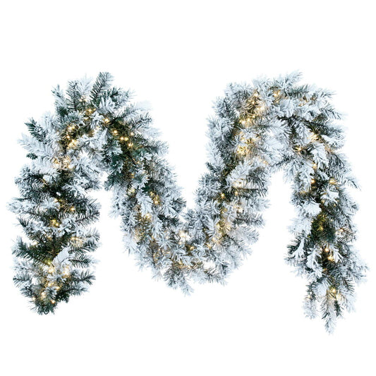 Vickerman 9' x 14" Frosted Glacier Pine Artificial Garland with LED Warm White Lights.