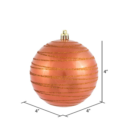 Vickerman 4" Coral Candy Finish Ball Ornament with Glitter Lines 4 per Bag