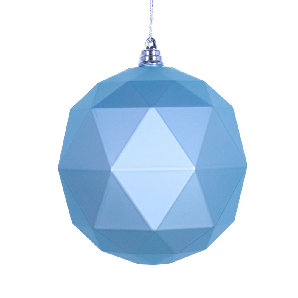 Vickerman 4.75" Baby Blue Geometric Ball Ornament Featuring a Matte Finish. Comes 4 per bag