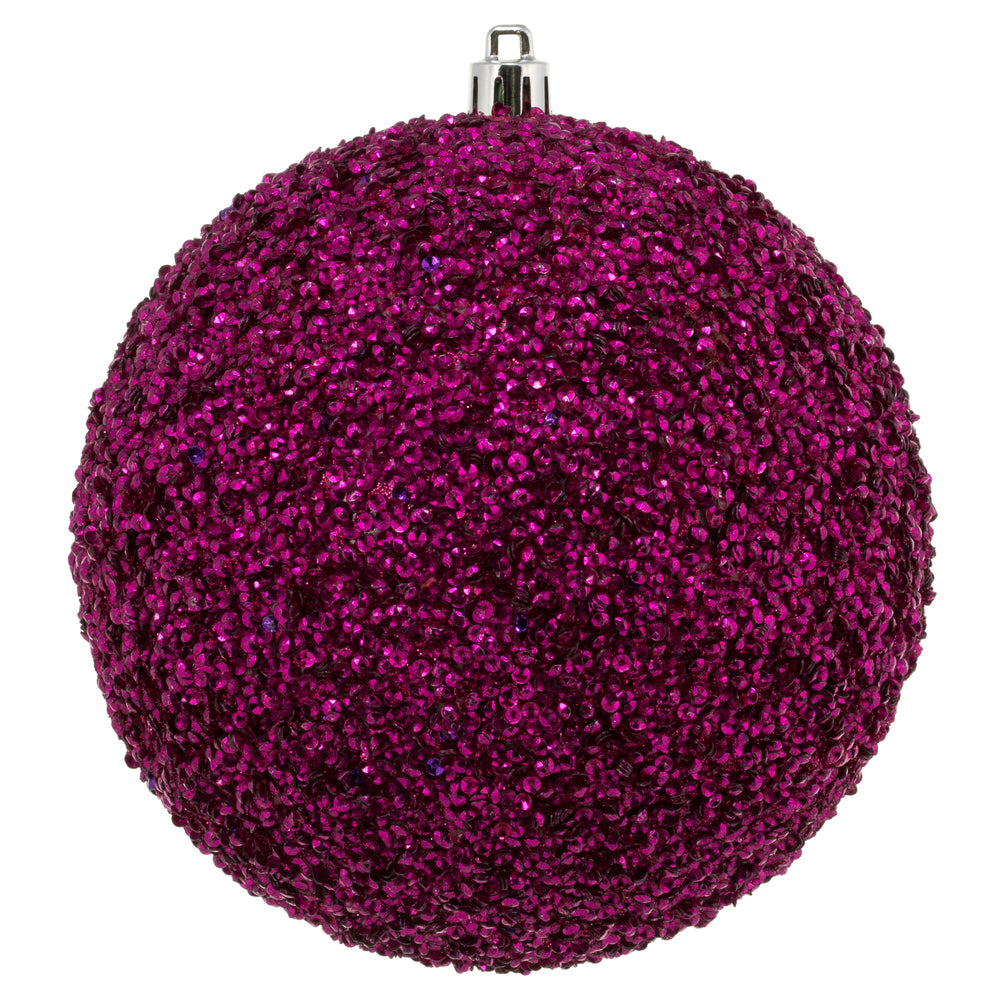 Vickerman 6" Fuchsia Beaded Ball Ornament 4 per Bag