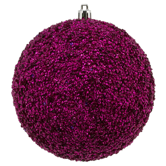 Vickerman 6" Fuchsia Beaded Ball Ornament 4 per Bag