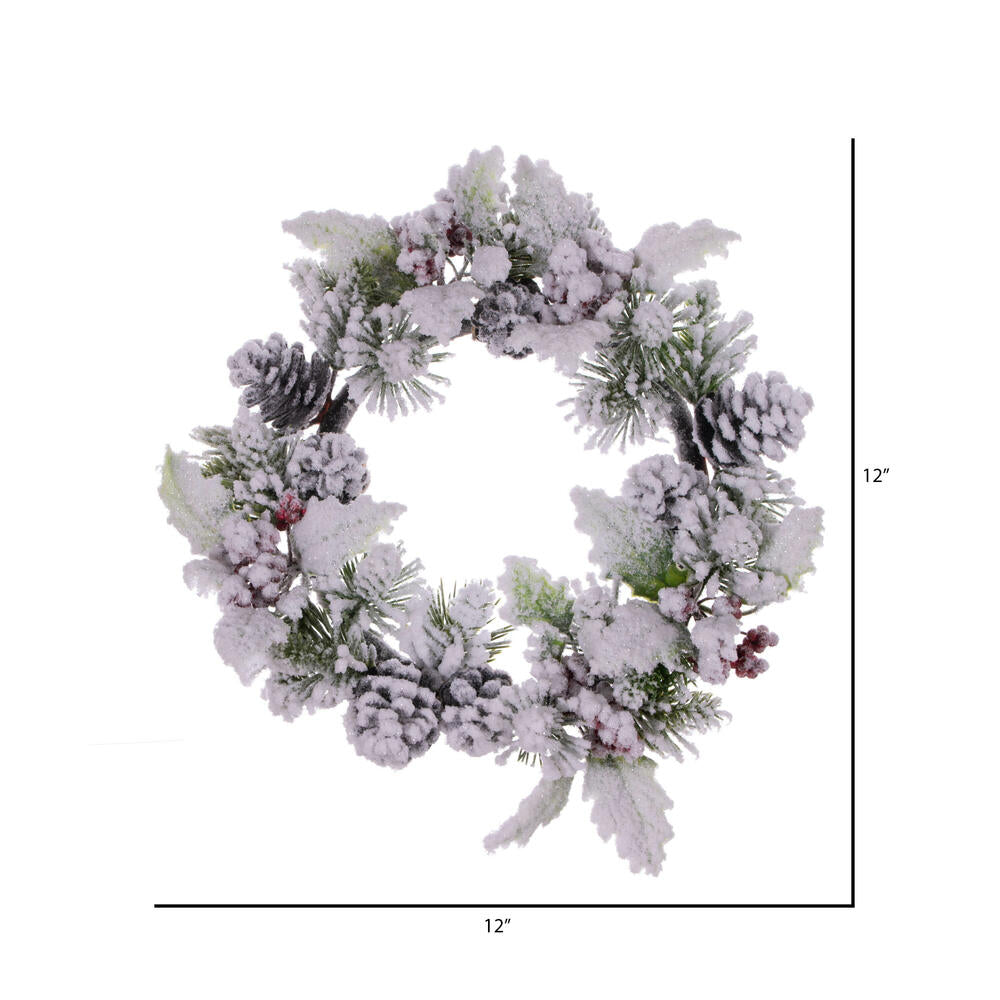 Vickerman 12" Artificial Frosted Berry Pinecone and Pine Wreath