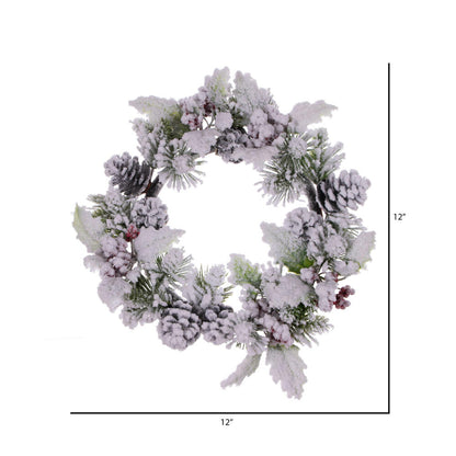 Vickerman 12" Artificial Frosted Berry Pinecone and Pine Wreath