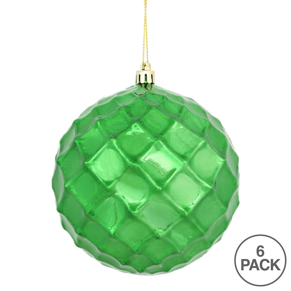 Vickerman 4" Emerald Shiny Diamond Bauble Ornament 6 per Bag