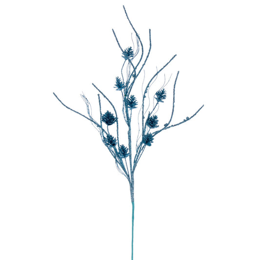 Vickerman 32" Baby Blue Mini Pinecone Twig Glitter Spray 6 per bag.