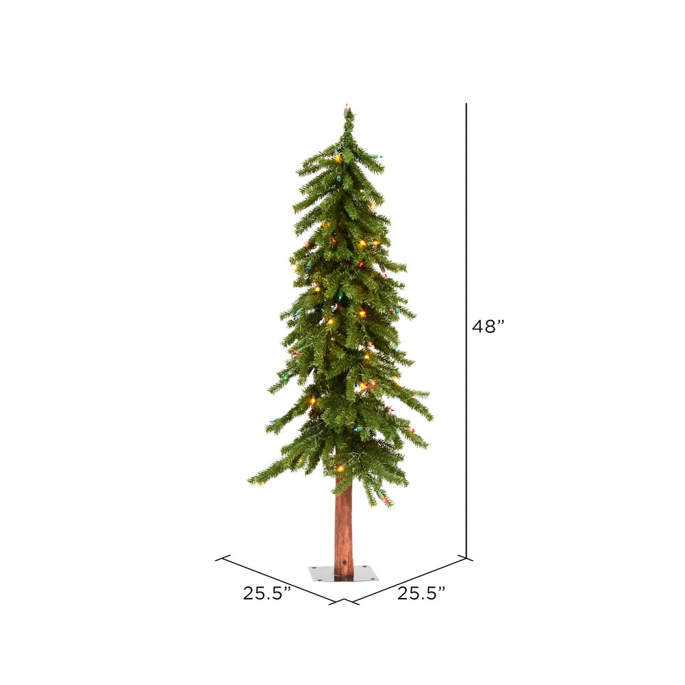 Vickerman 4' Natural Alpine Artificial Christmas Tree Multi-Colored Incandescent Lights