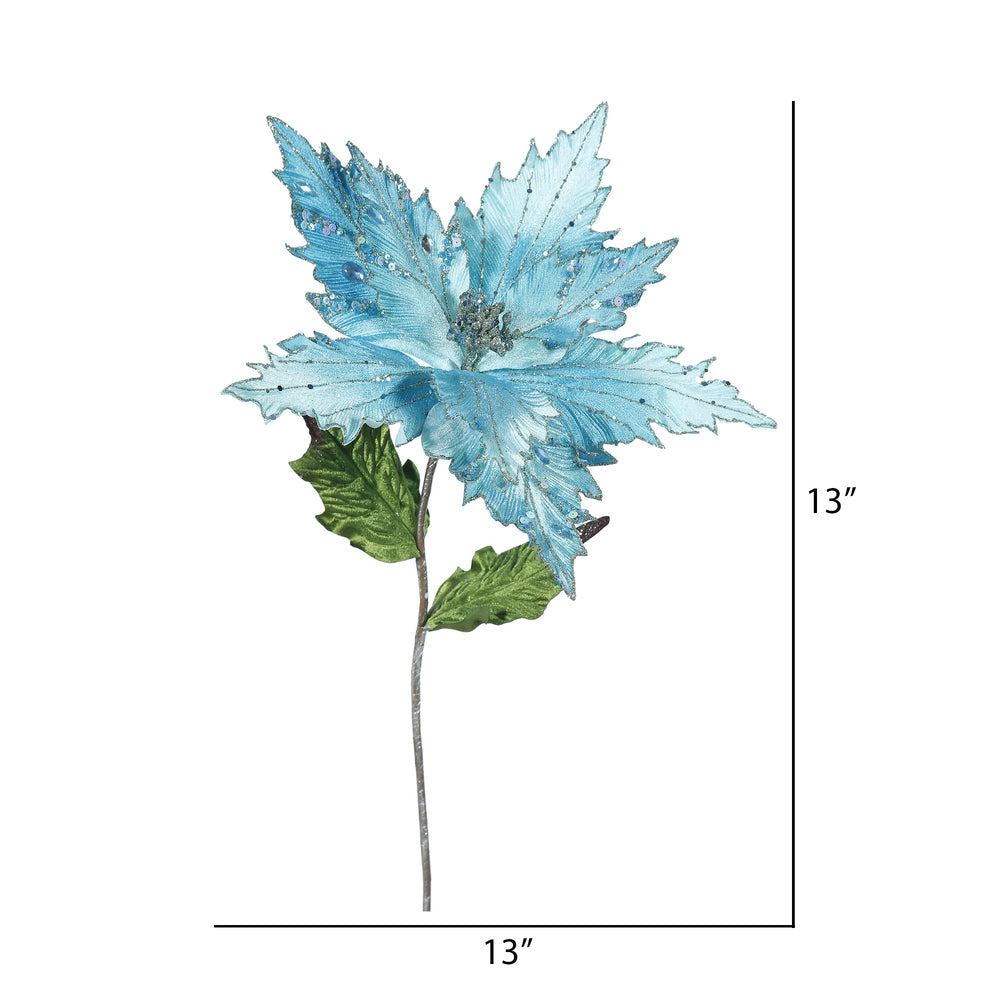 Vickerman 26" Sea Blue Velvet Poinsettia Artificial Christmas Pick 3 per Bag