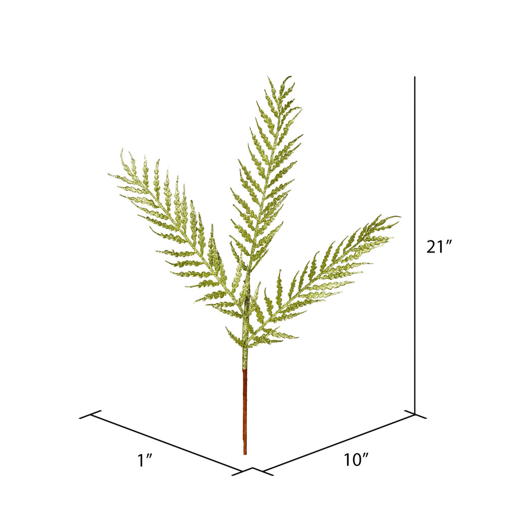 Vickerman 21" Lime Glitter Feather Fern Artificial Christmas Spray. Includes 12 sprays per pack.