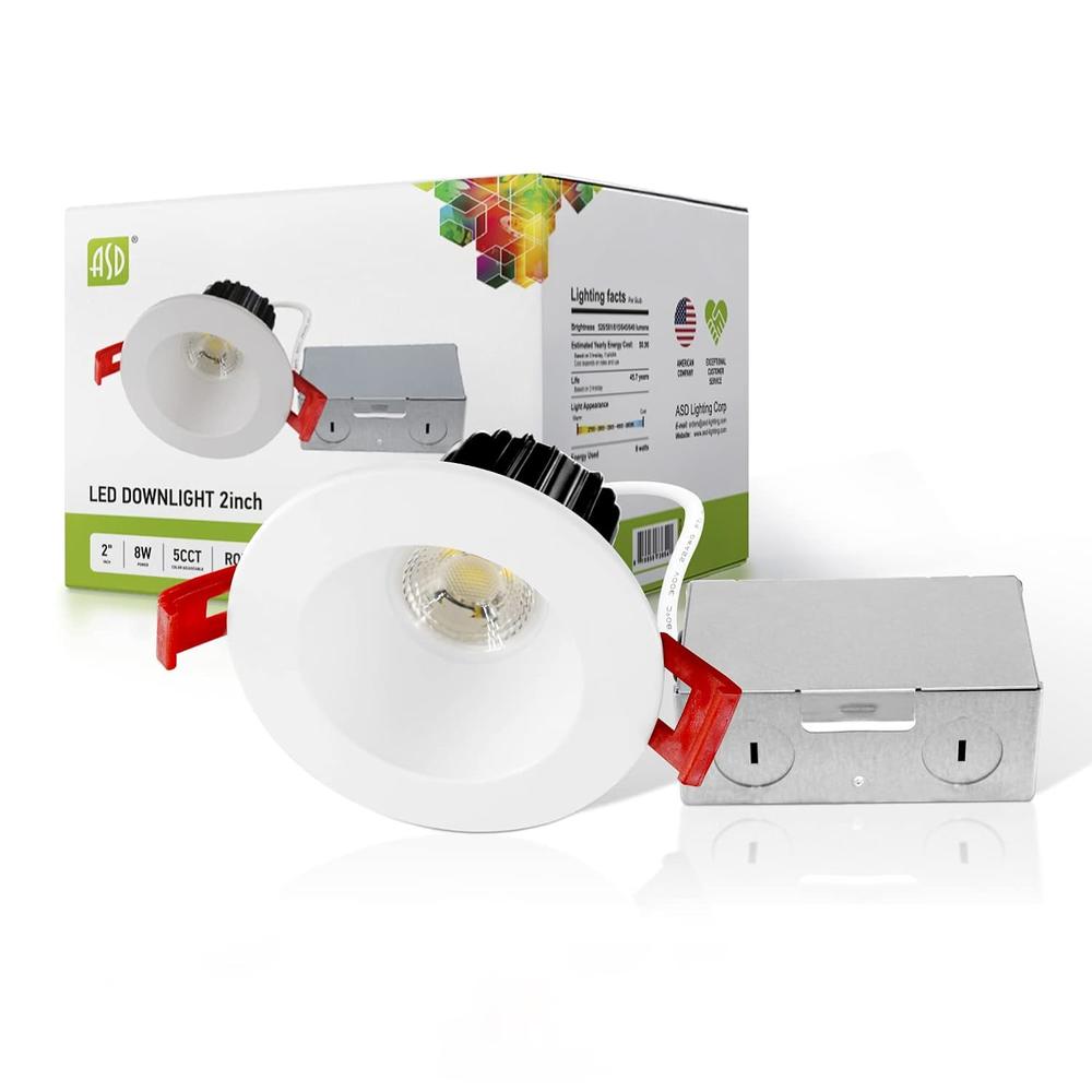 ASD Lighting LED Downlight Round 2inch 8W 120V Triac 2700/3000/3500/4000/5000K White ETL Energy Star