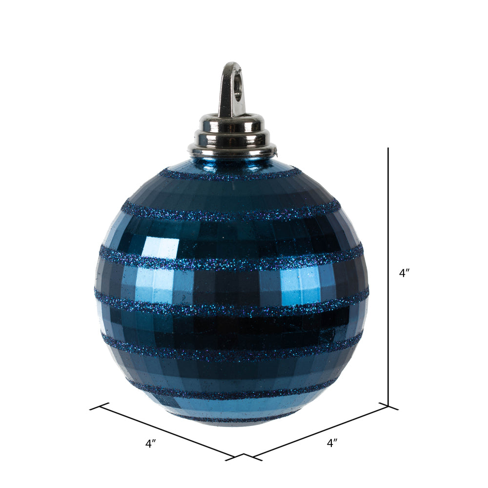 Vickerman 4" Midnight Blue Shiny and Matte Mirror Ball Christmas Ornament with Glitter Accents 4 per Box