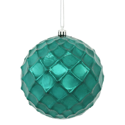 Vickerman 4.75" Sea Blue Shiny Diamond Bauble Ornament 4 per Bag